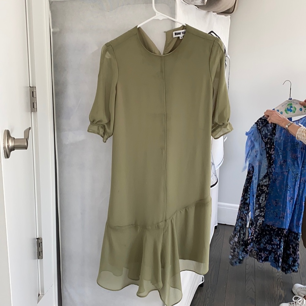 Pea green crepe dress